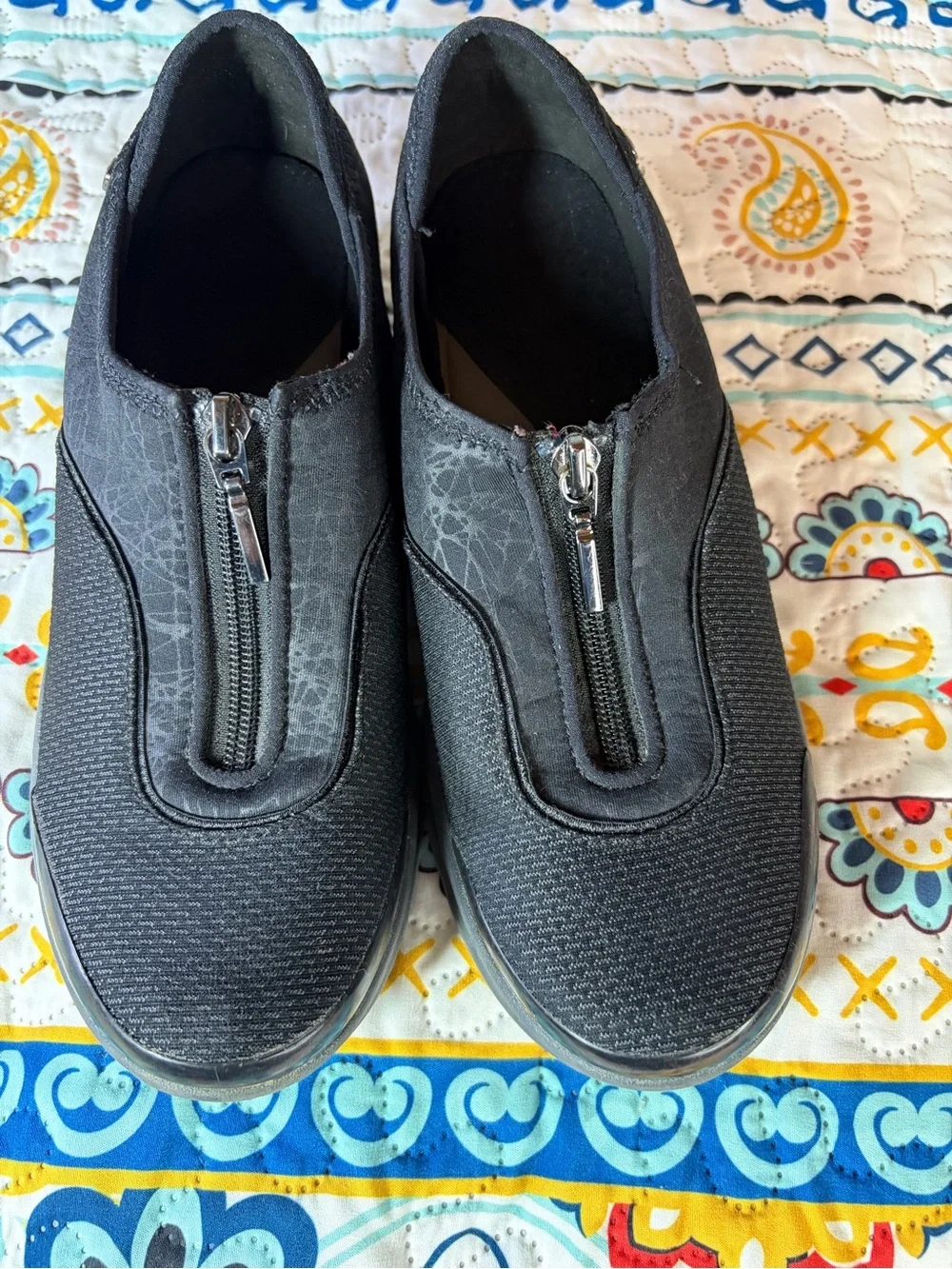 Majestic Black Quilted Knit Wedge Zip Shoes